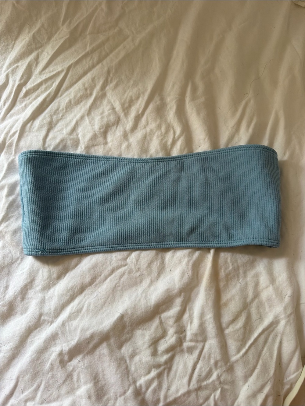 Blue Ribbed Bandeau Tube bikini top